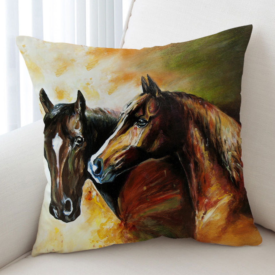 Brown Painted Horses Decorative Pillows