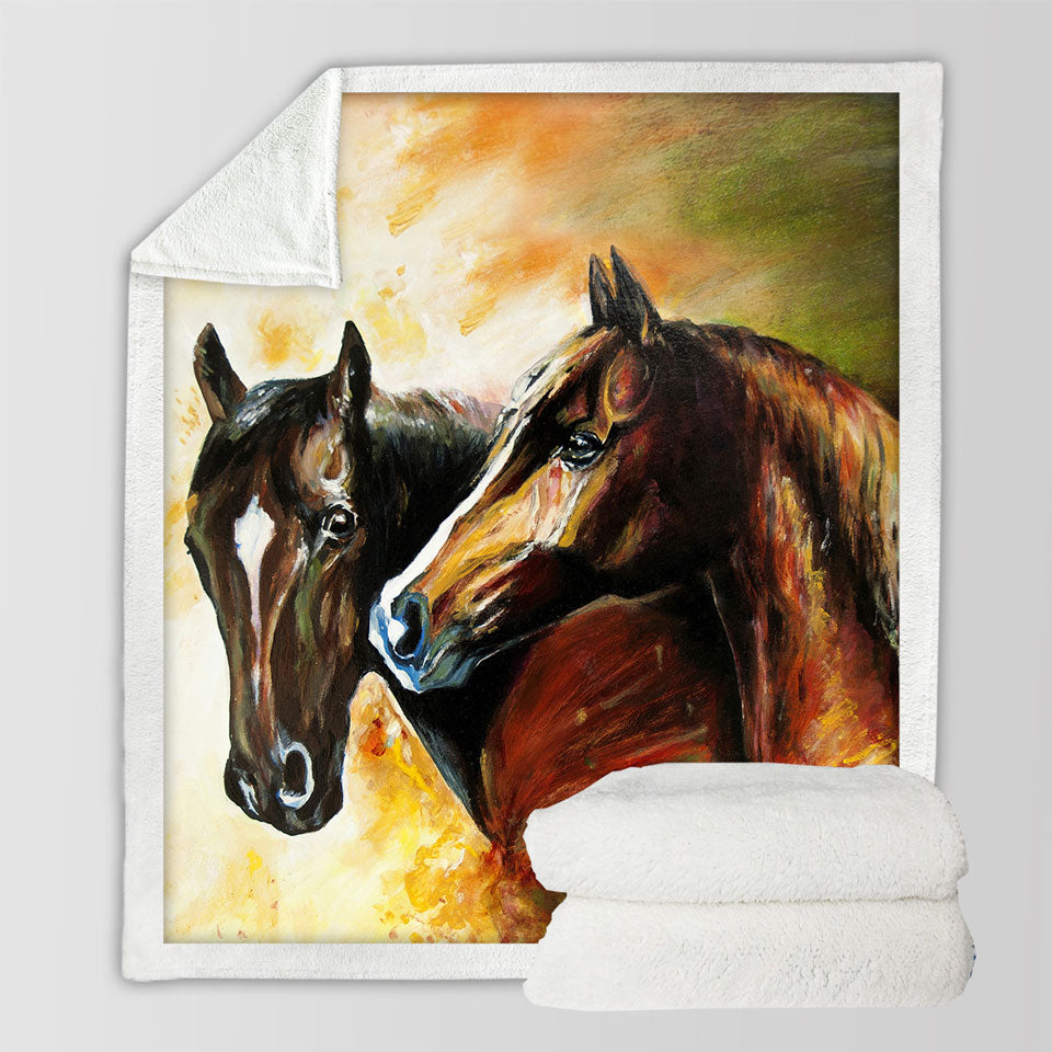 Brown Painted Horses Throw Blanket