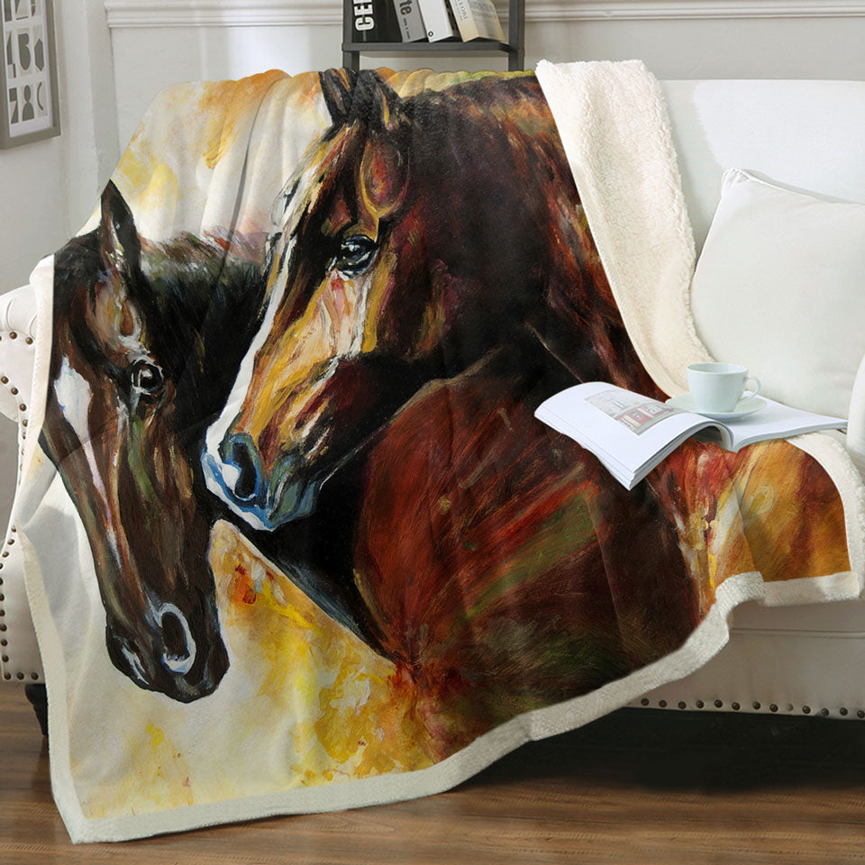 Brown Painted Horses Throws for Guys