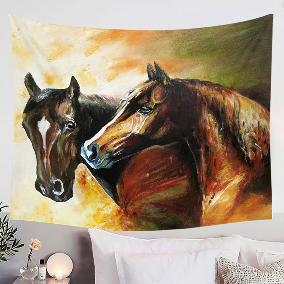 Brown Wall Decor Tapestry of Painted Horses