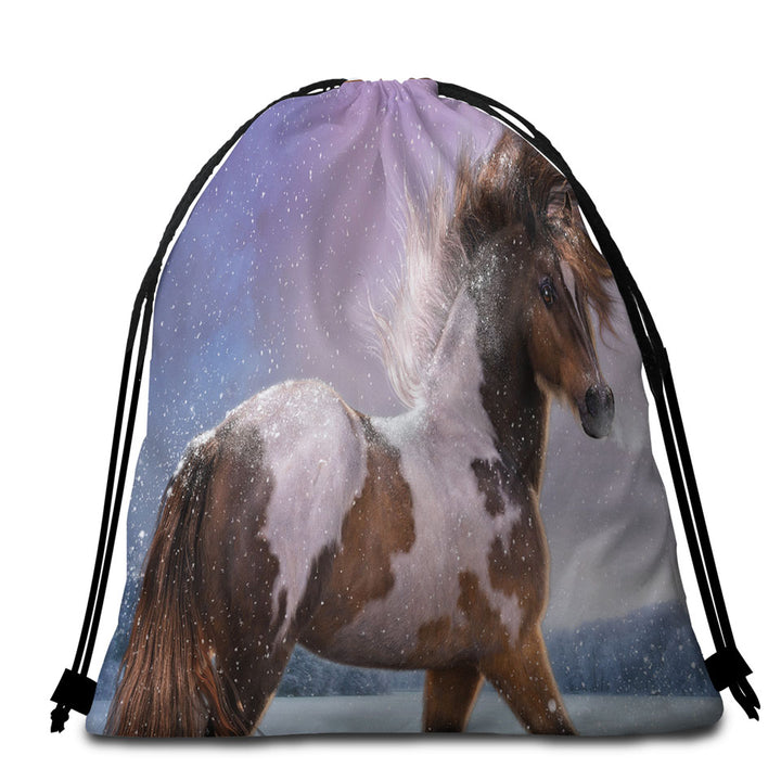 Brown White Pinto Horse Beach Towel Bags the Winters Heart