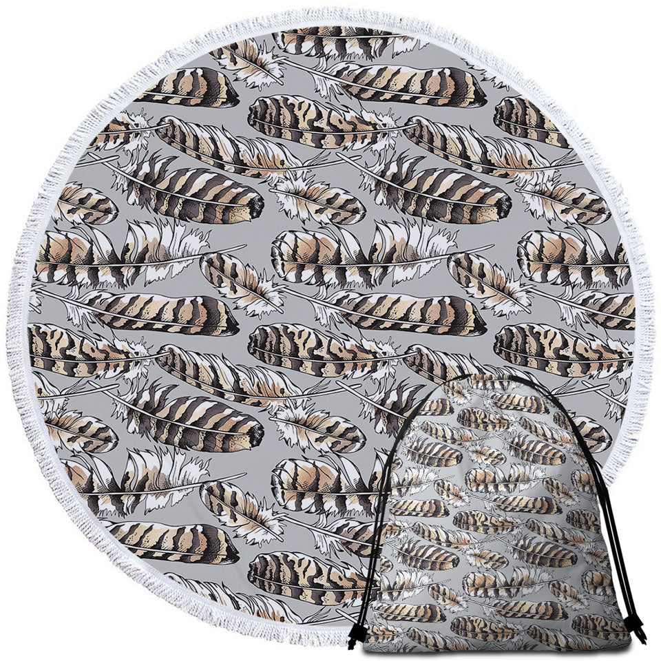 Brownish Feathers Beach Towels