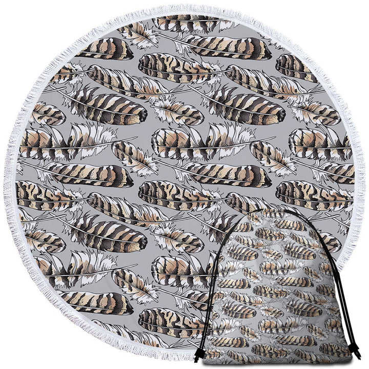 Brownish Feathers Beach Towels
