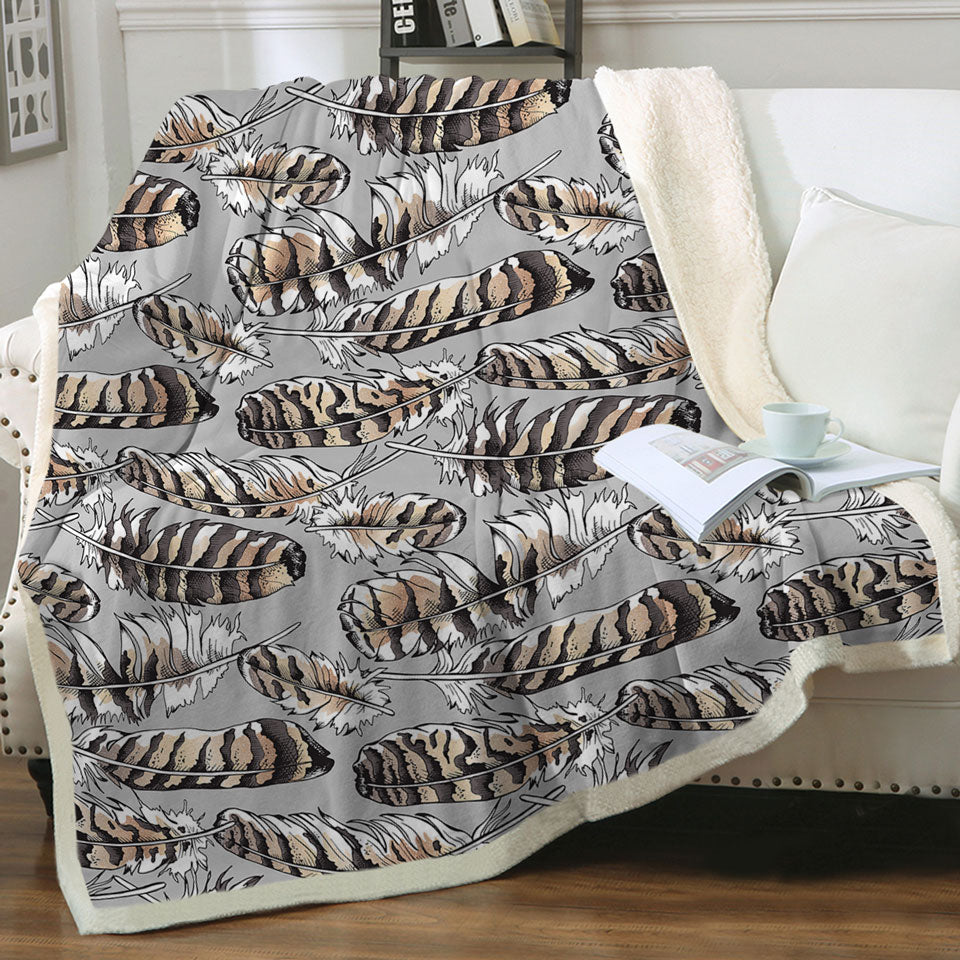 Brownish Feathers Decorative Blankets