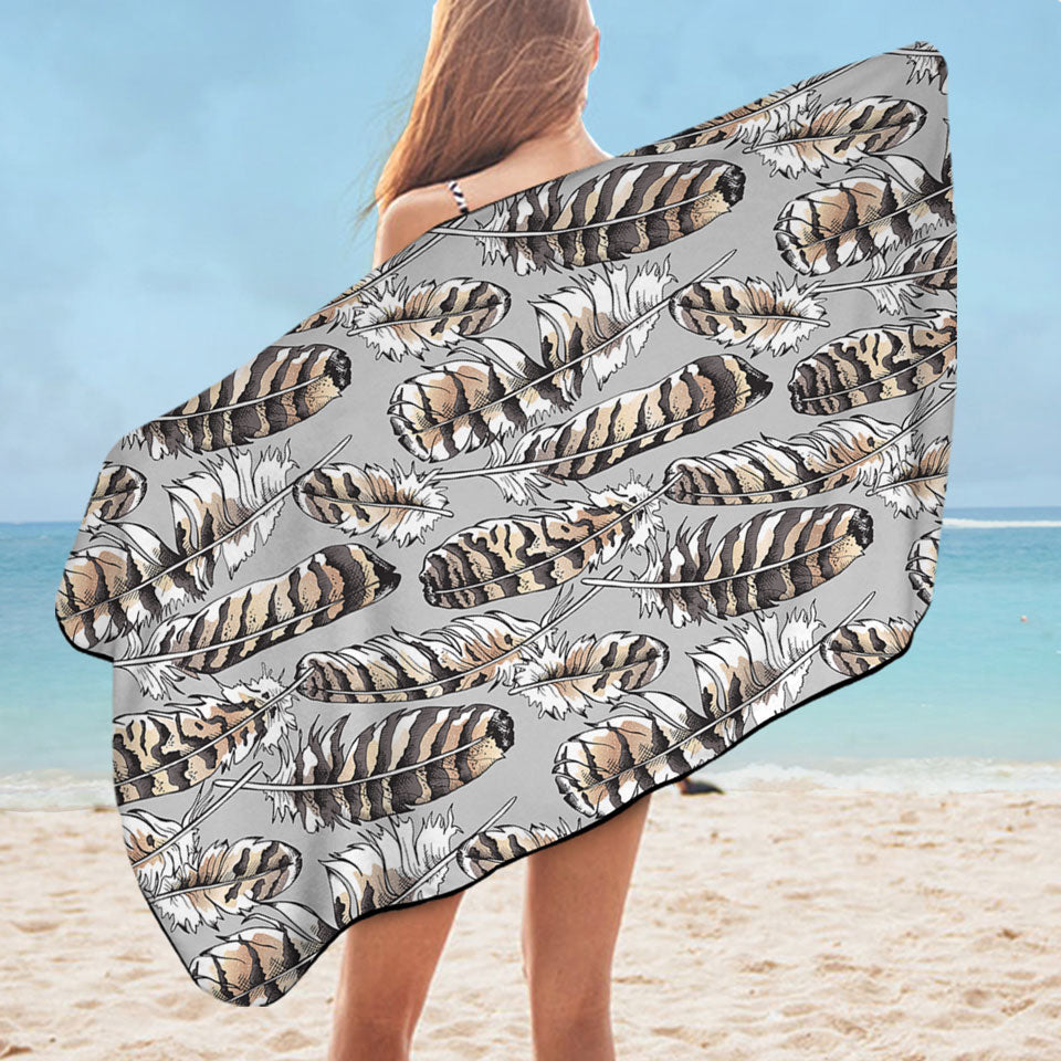 Brownish Feathers Unique Beach Towels