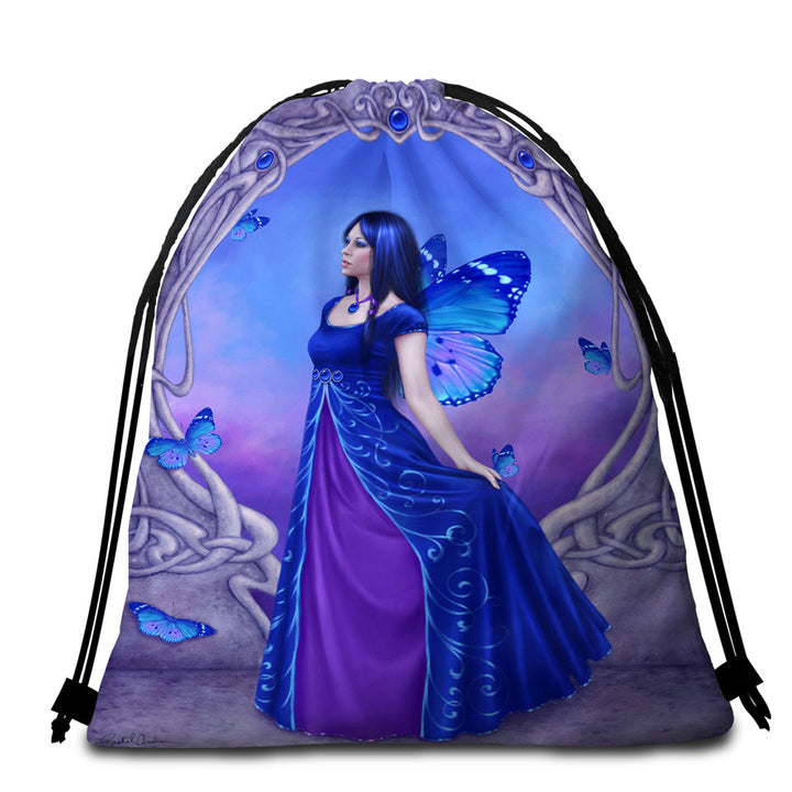 Butterflies Beach Bags for Towels Purple Blue Sapphire Butterfly Girl