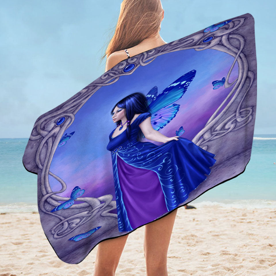 Butterflies Beach Towels Purple Blue Sapphire Butterfly Girl