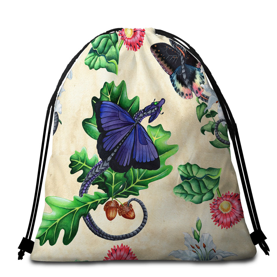 Butterflies Dragons and Flowers Beach Bags and Towels