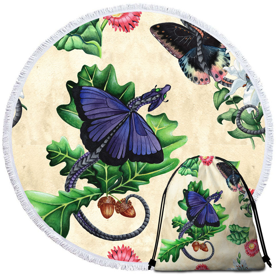 Butterflies Dragons and Flowers Beach Towels
