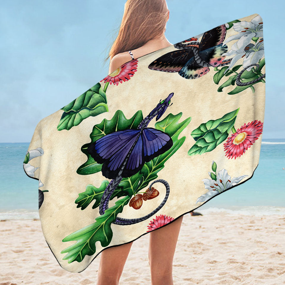 Butterflies Dragons and Flowers Pool Towels