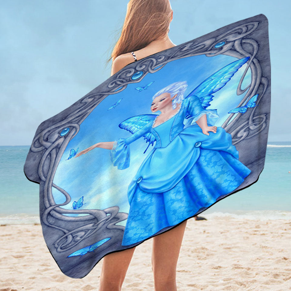 Butterflies and Blue Topaz Butterfly Girl Beach Towels