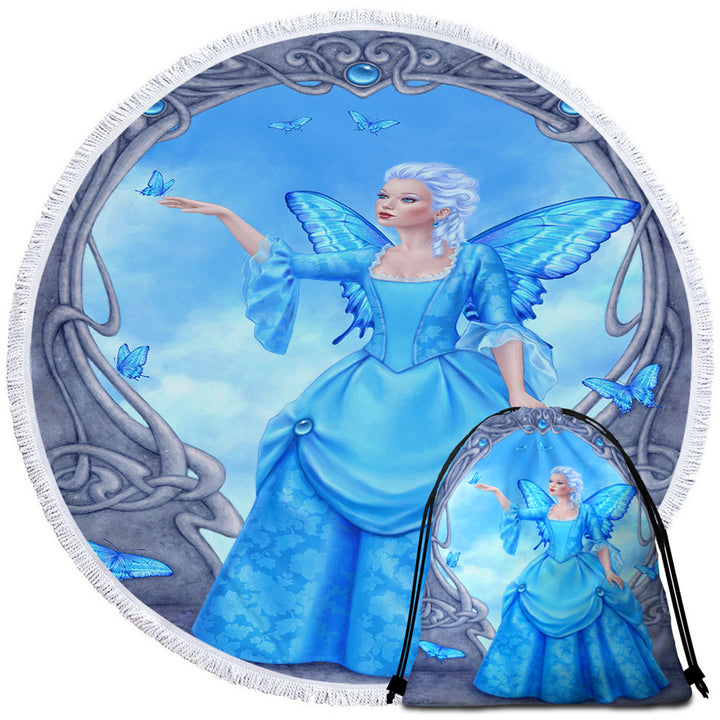 Butterflies and Blue Topaz Butterfly Girl Circle Beach Towel