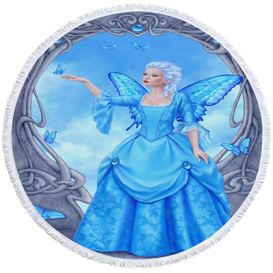Butterflies and Blue Topaz Butterfly Girl Round Beach Towel