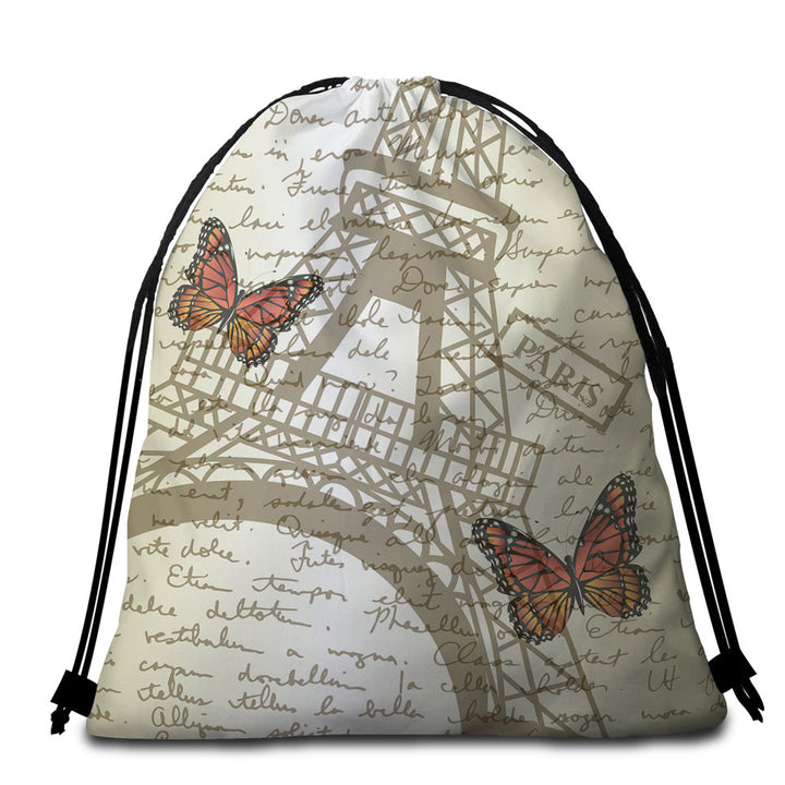 Butterflies and Eiffel Tower Paris Beach Towels and Bags Set