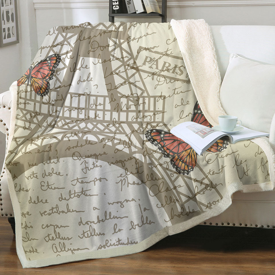 Butterflies and Eiffel Tower Paris Couch Throws