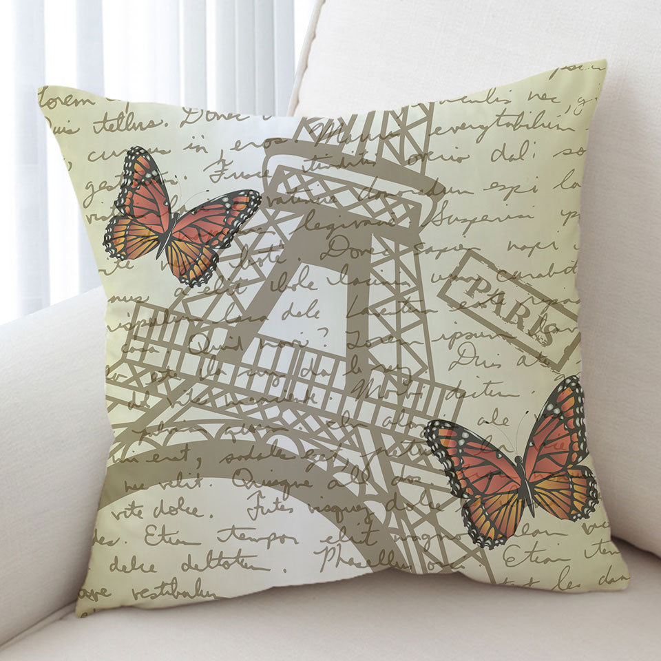 Butterflies and Eiffel Tower Paris Cushion