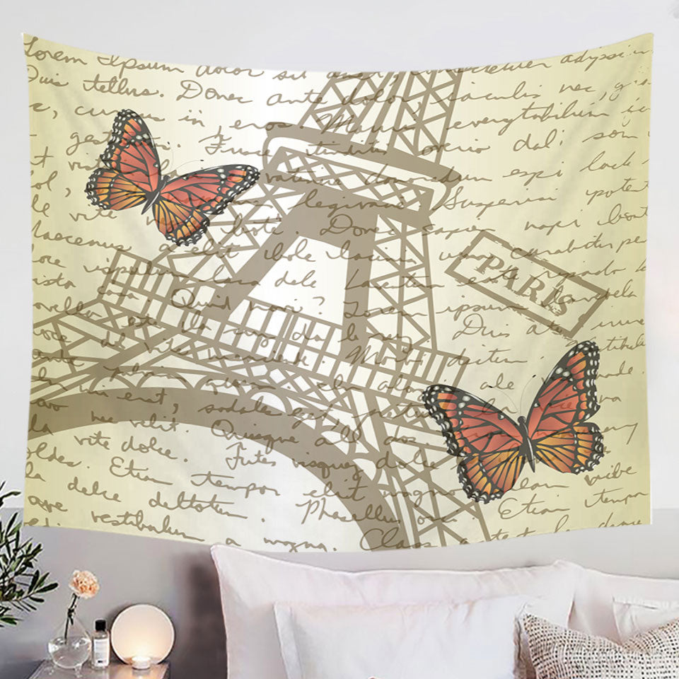Butterflies and Eiffel Tower Paris Tapestry