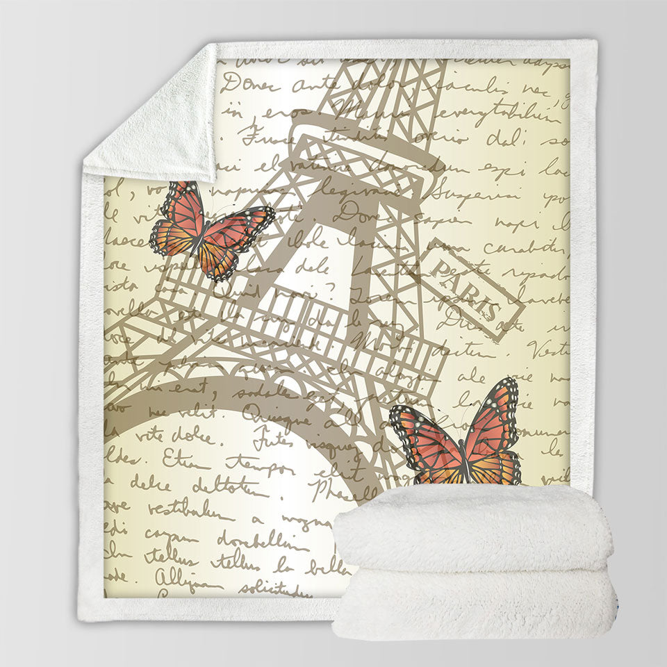 Butterflies and Eiffel Tower Paris Throw Blanket