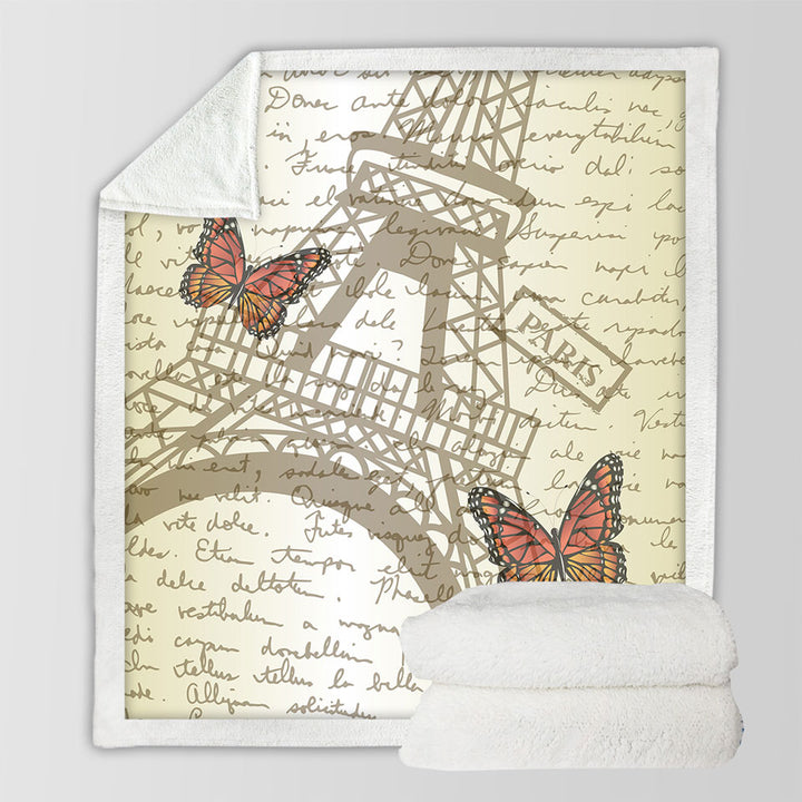 Butterflies and Eiffel Tower Paris Throw Blanket