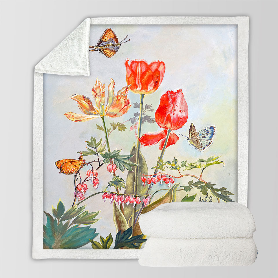 products/Butterflies-and-Flowers-Art-Bleeding-Hearts-and-Tulips-Sherpa-Blanket