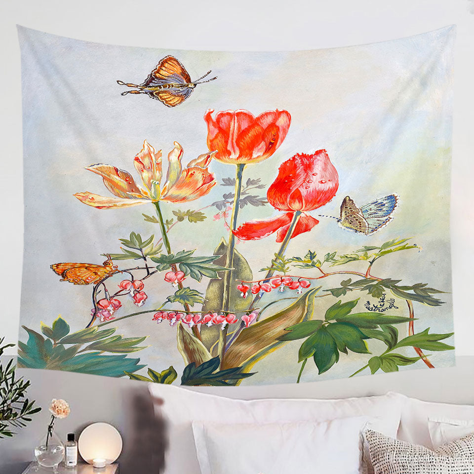 Butterflies-and-Flowers-Art-Bleeding-Hearts-and-Tulips-Tapestry