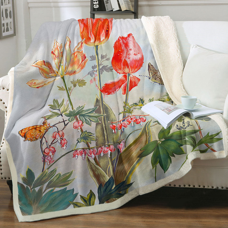 products/Butterflies-and-Flowers-Art-Bleeding-Hearts-and-Tulips-Throw-Blanket