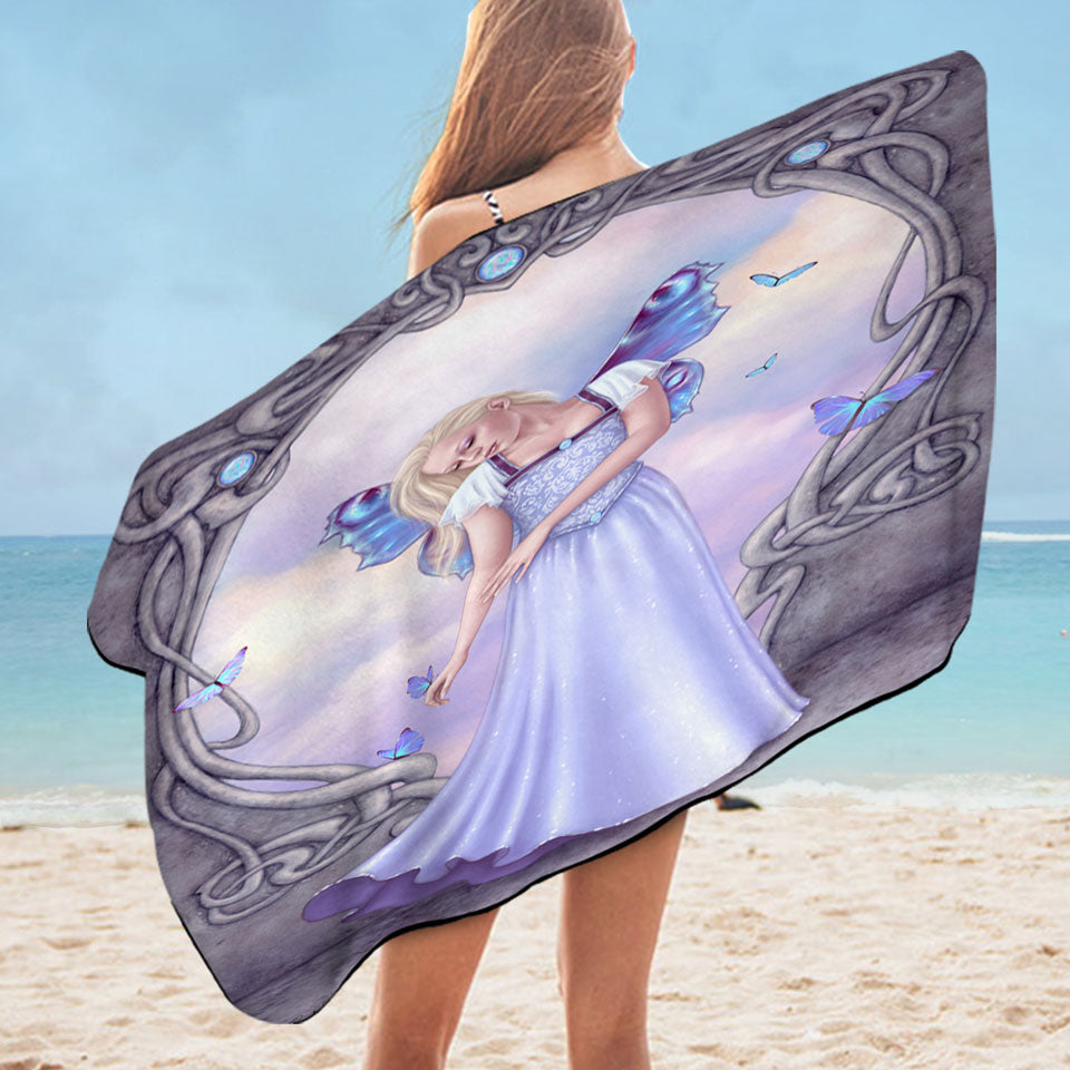 Butterflies and Light Purple Opal Butterfly Girl Microfibre Beach Towels