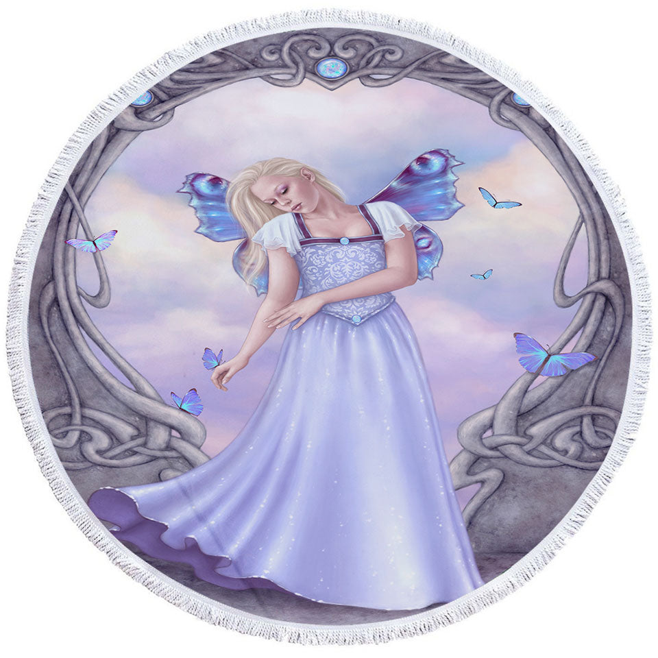 Butterflies and Light Purple Opal Butterfly Girl Round Towel