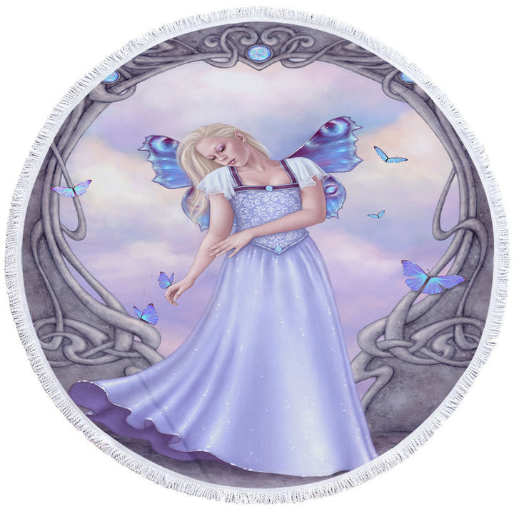 Butterflies and Light Purple Opal Butterfly Girl Round Towel