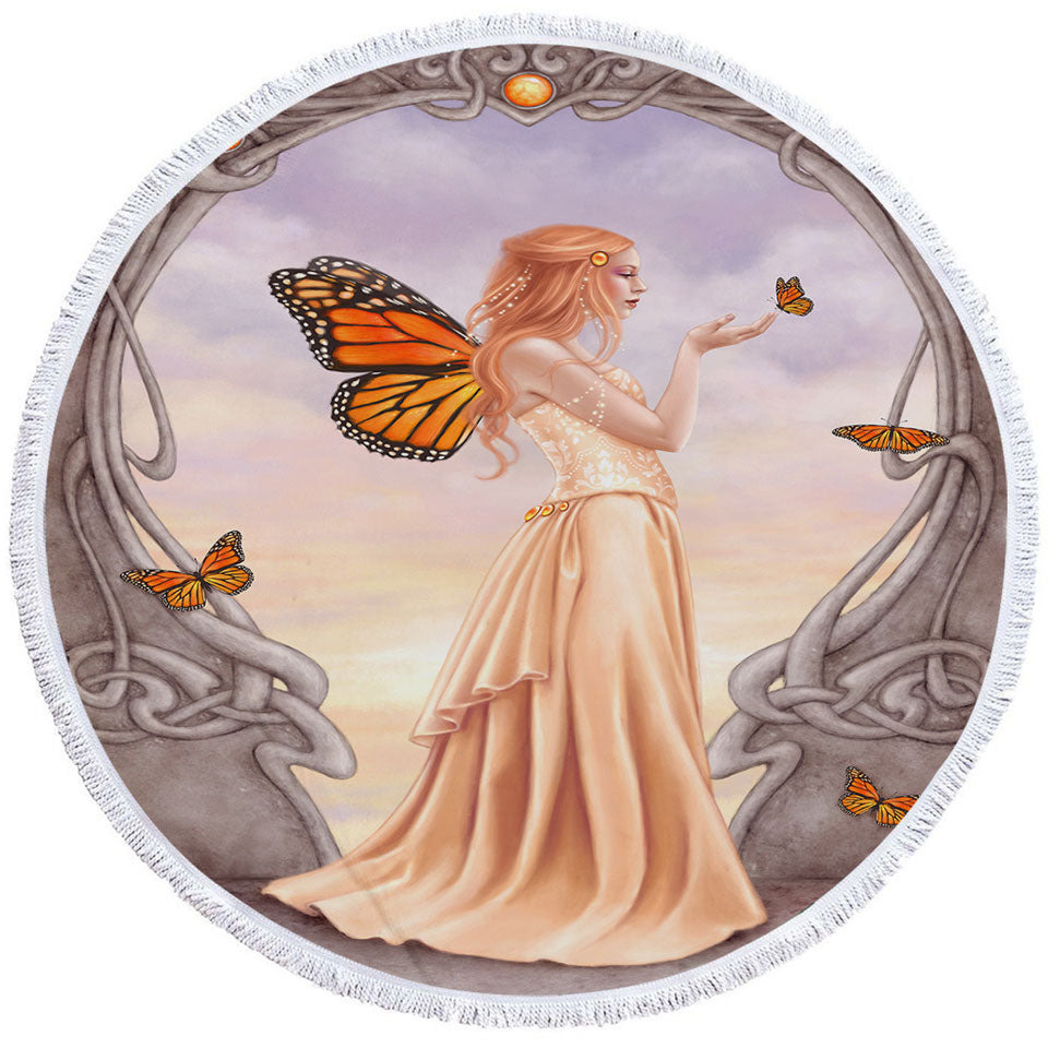 Butterflies and Peach Citrine Butterfly Girl Big Beach Towels
