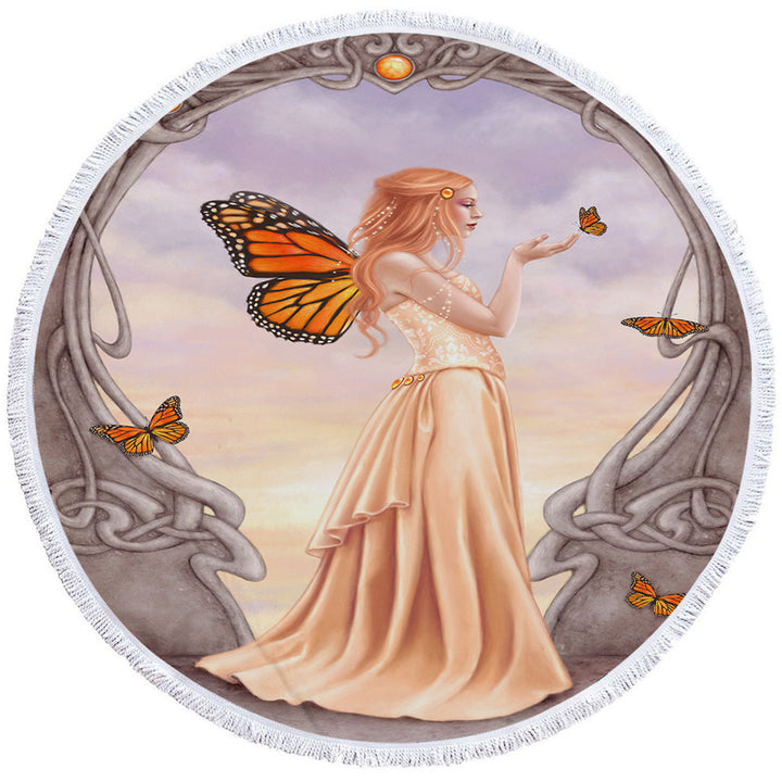 Butterflies and Peach Citrine Butterfly Girl Big Beach Towels