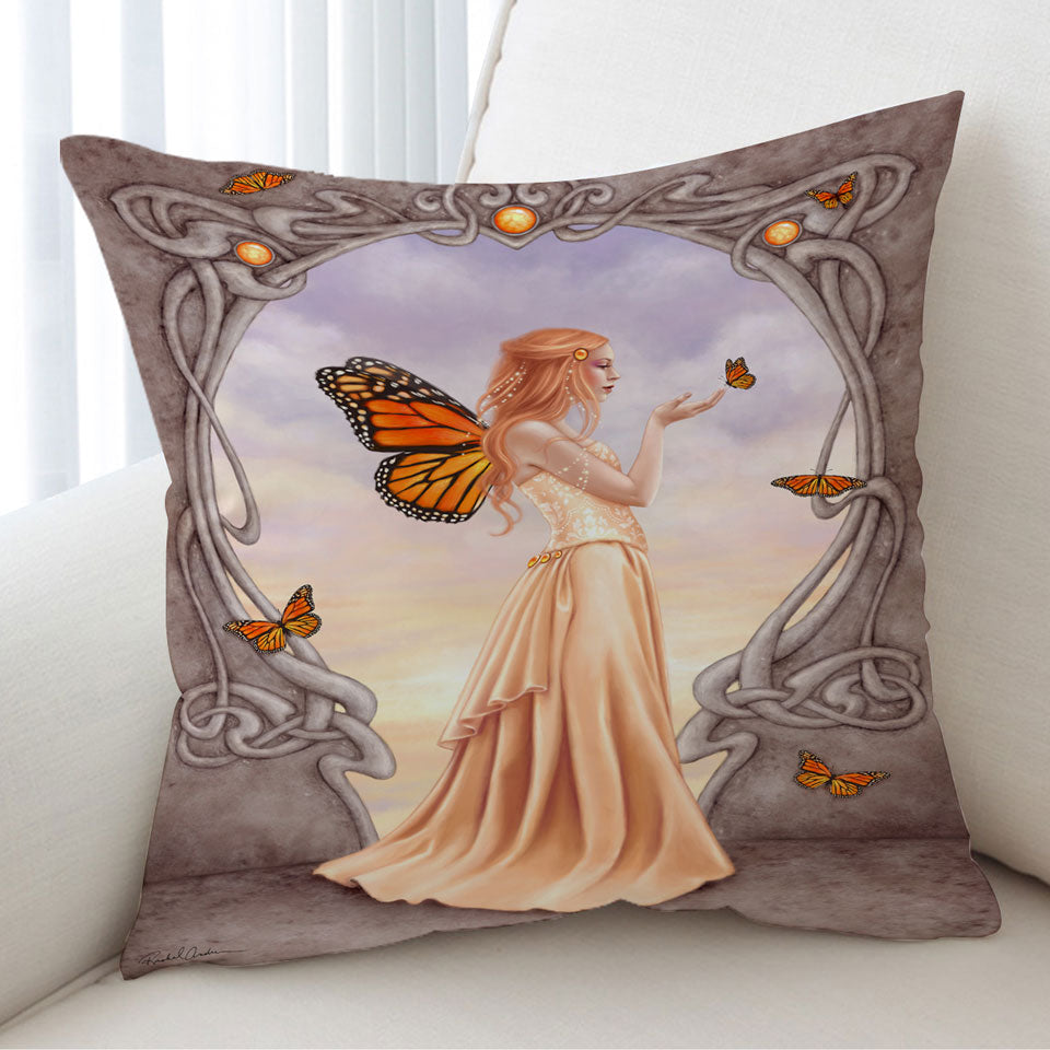 Butterflies and Peach Citrine Butterfly Girl Cushion Covers