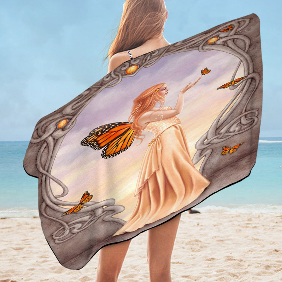 Butterflies and Peach Citrine Butterfly Girl Pool Towels