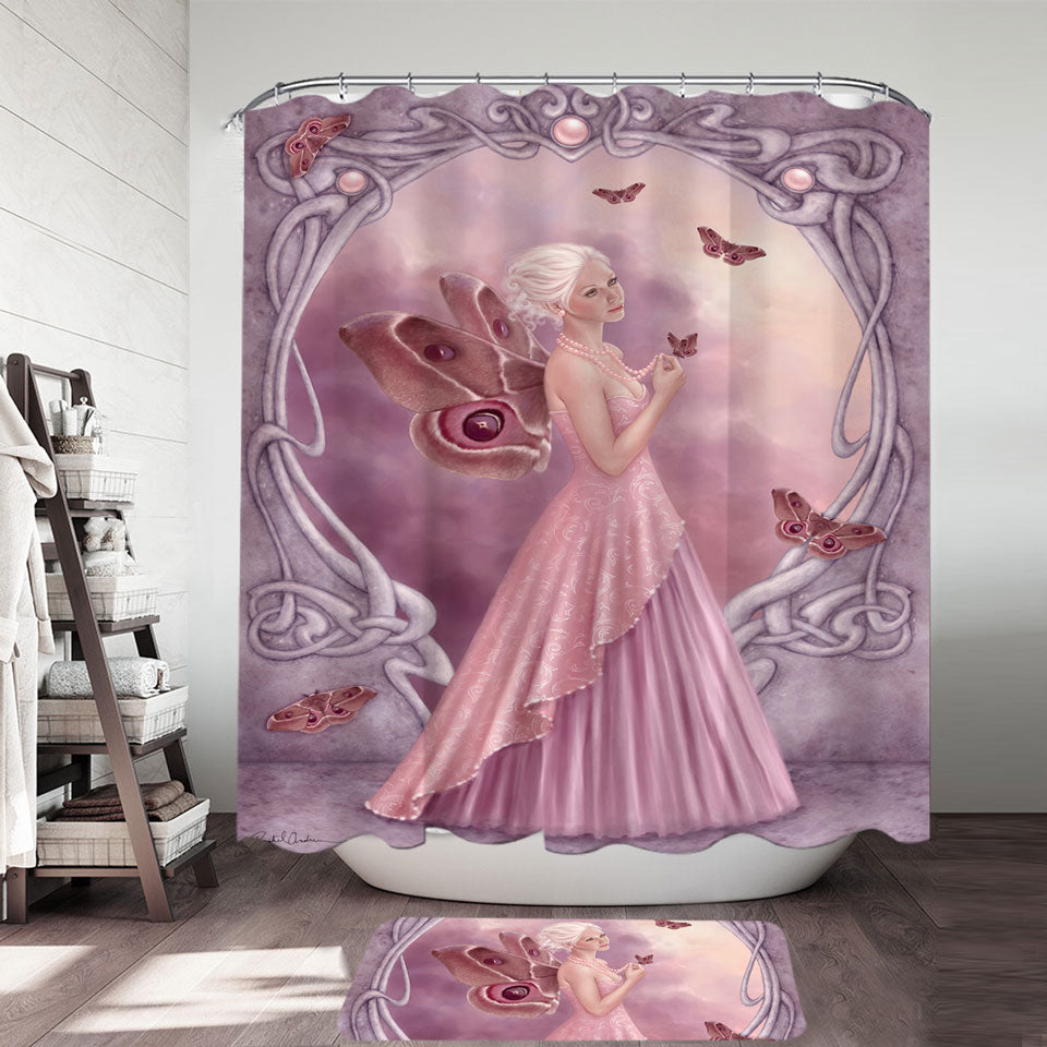 Butterflies and Pink Pearl Butterfly Girl Shower Curtains made of Fabric