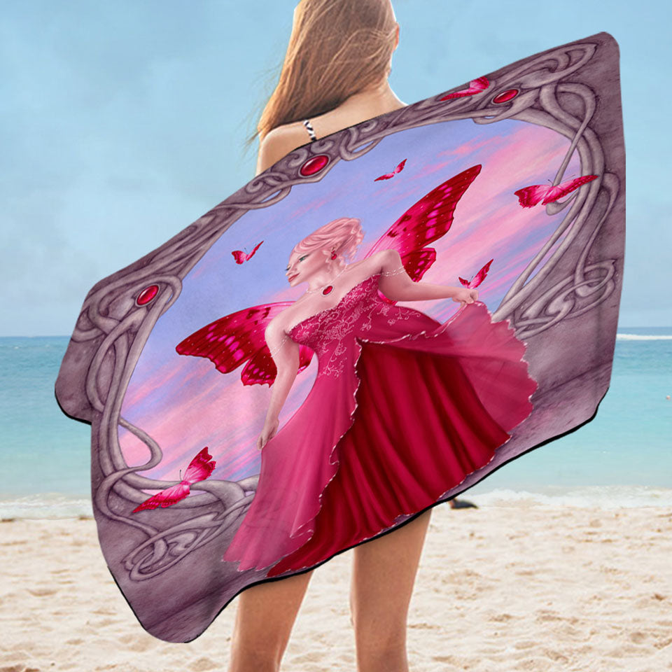 Butterflies and Purple Rose Ruby Butterfly Girl Microfibre Beach Towels for Kids