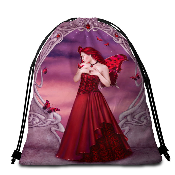 Cool Beach Towel Bags Green Hidden Guardian Fantasy Forest Deer Dragon