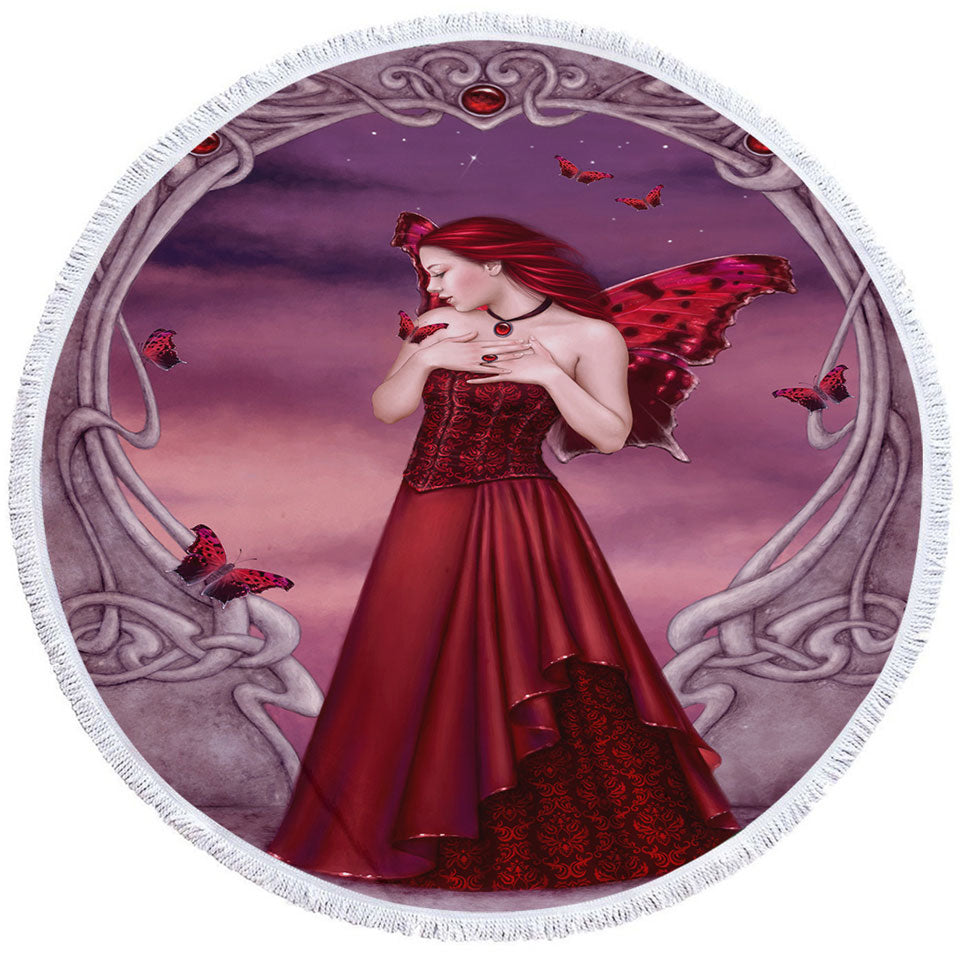 Butterflies and Red Garnet Butterfly Girl Microfiber Beach Towel