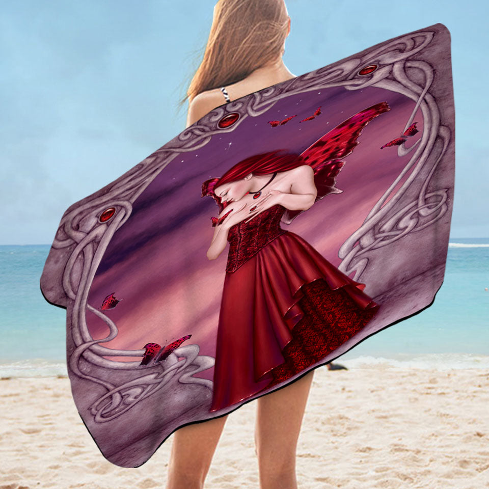 Butterflies and Red Garnet Butterfly Girl Swimming Towels
