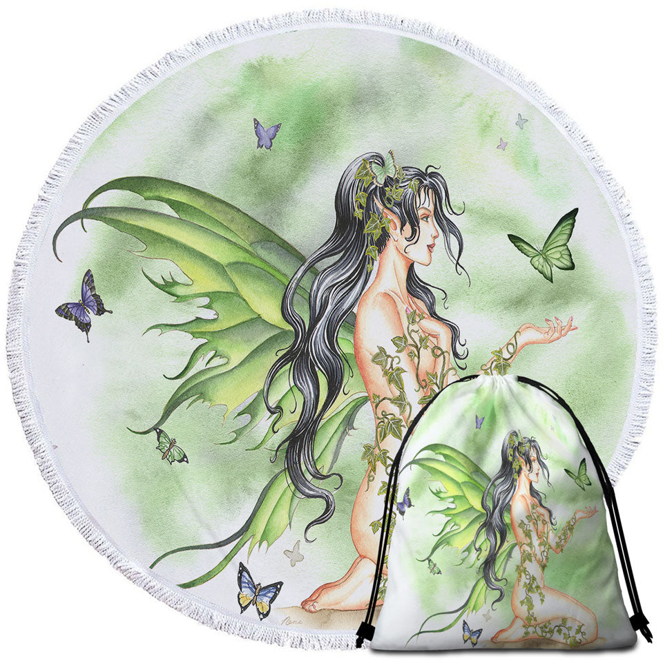 Butterflies and the Green Vines Fairy Beach Towels