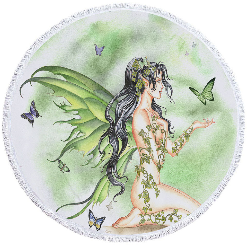 Butterflies and the Green Vines Fairy Circle Towel