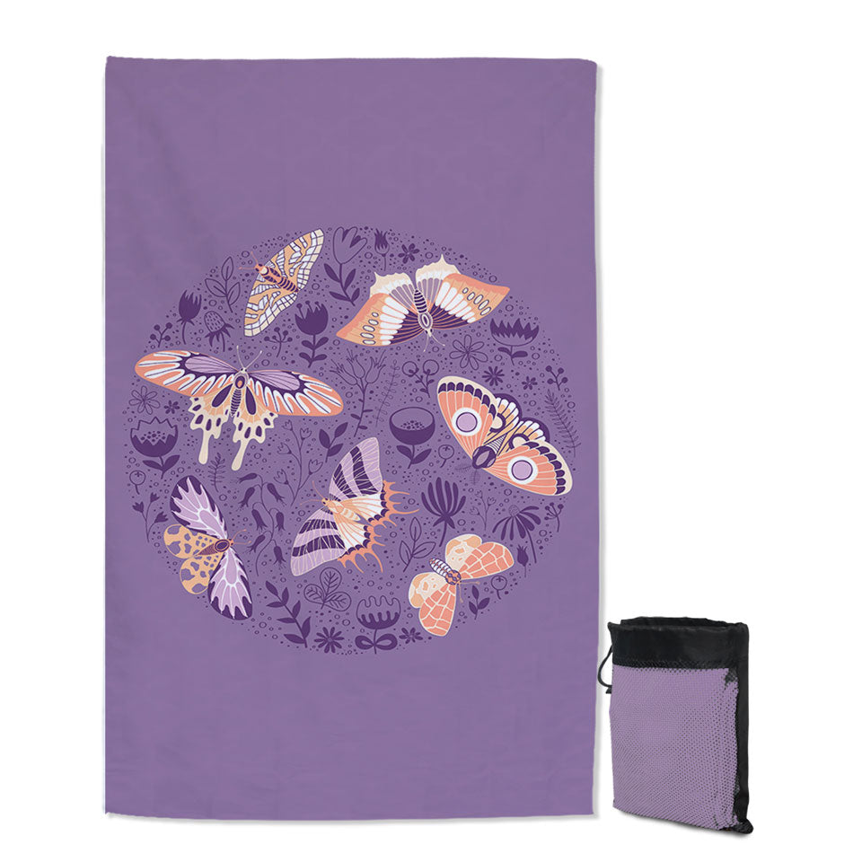 Butterfly Beach Towel Peach Butterflies over Floral Purple