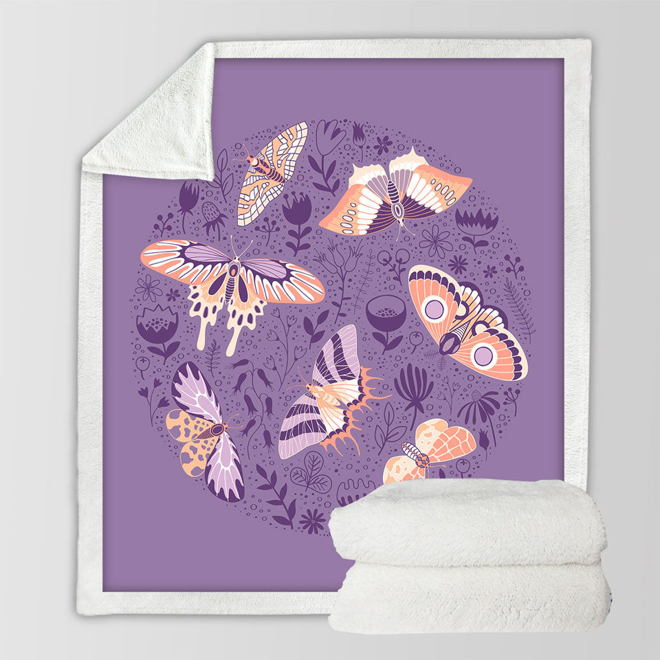 Butterfly Blanket Peach Butterflies over Floral Purple