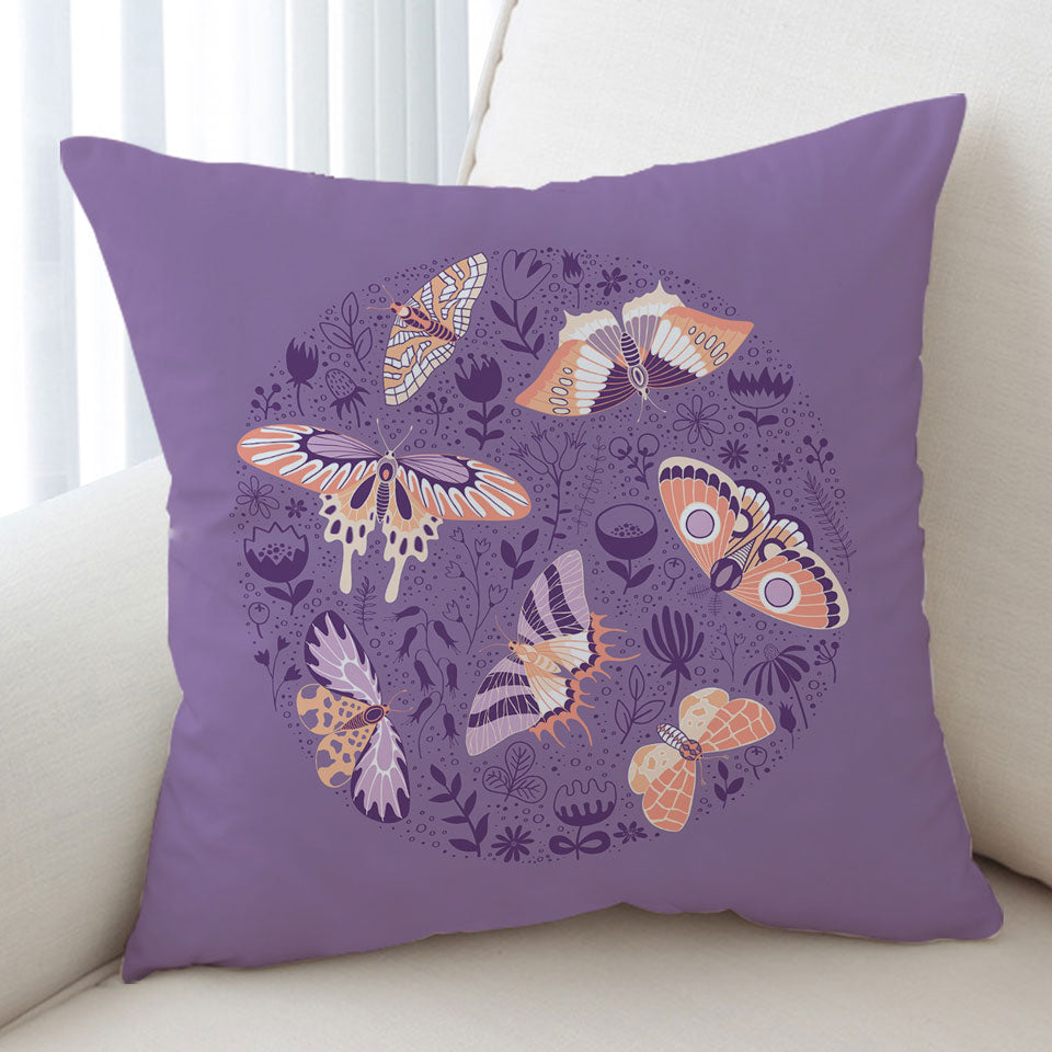 Butterfly Cushions Peach Butterflies over Floral Purple