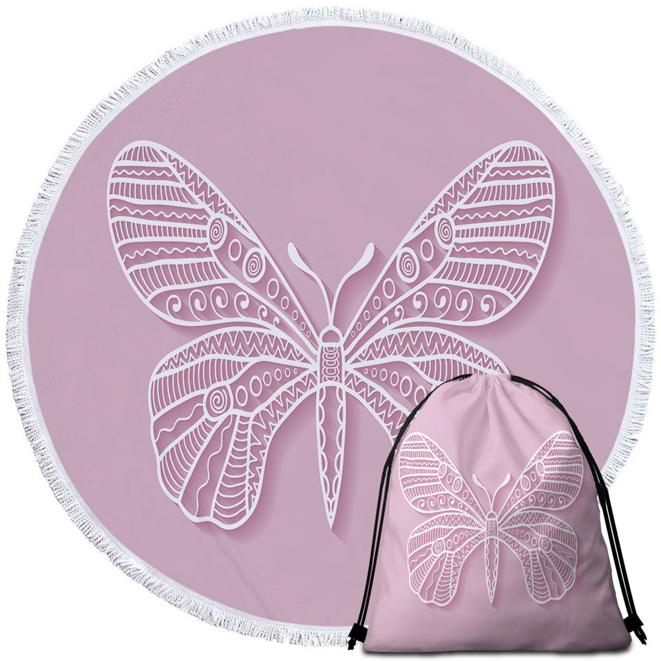 Butterfly Drawing over Purple Beach Towels and Bags Set