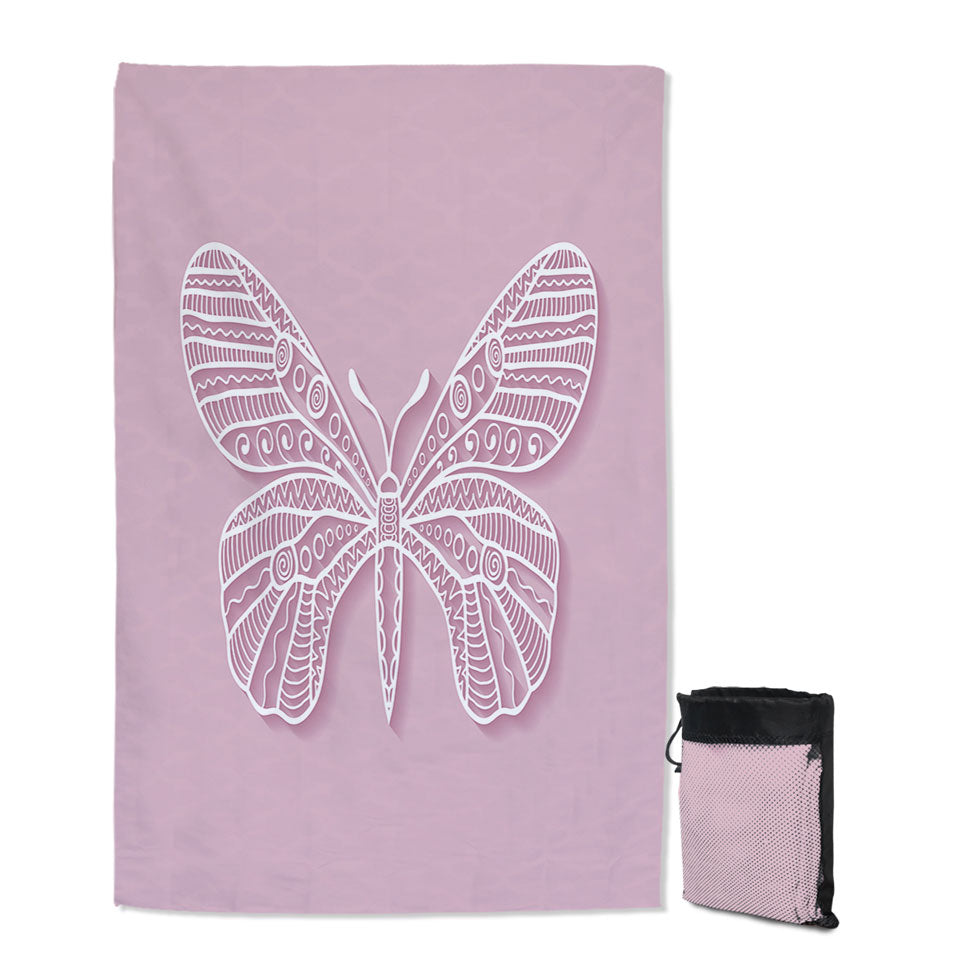 Butterfly Drawing over Purple Giant Beach Towel