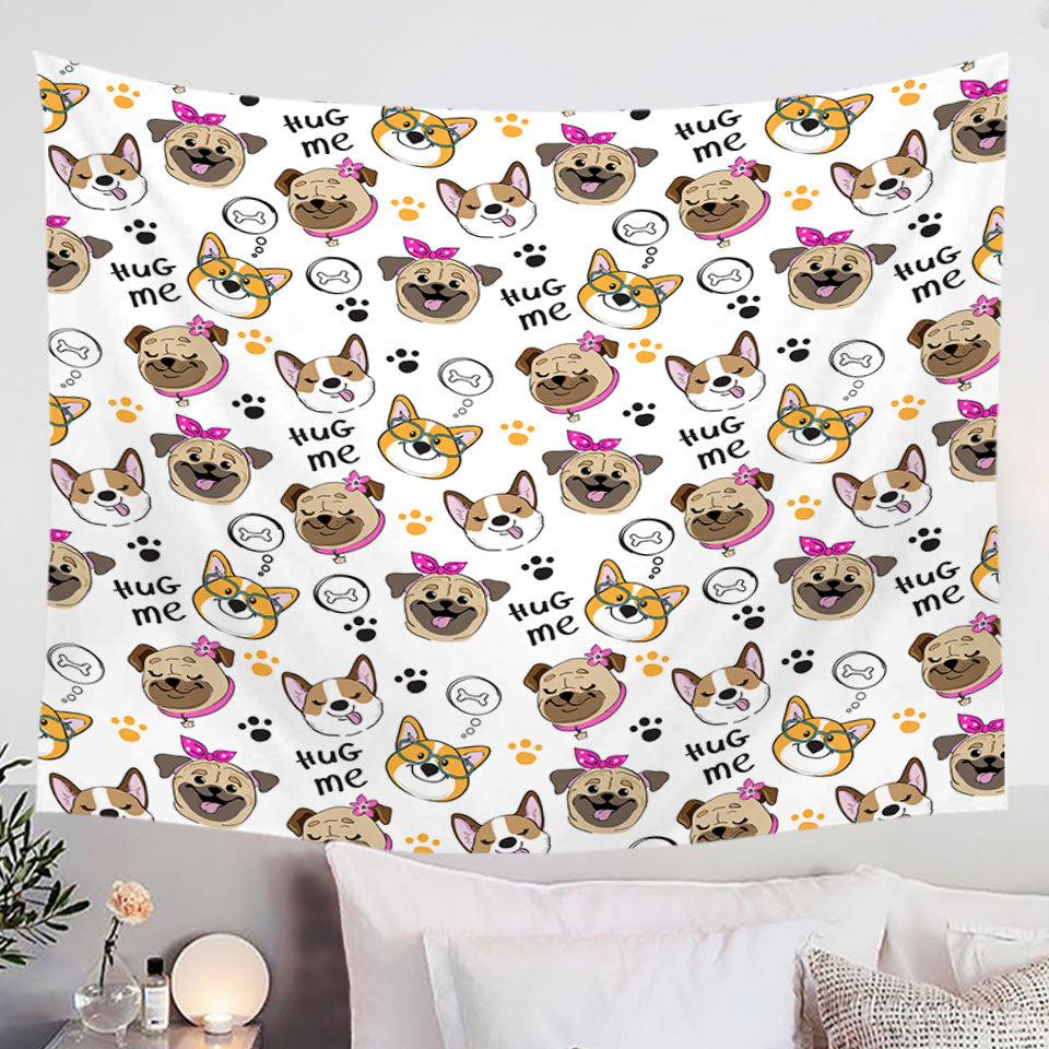 Captivating Cute Dogs Pattern Wall Decor Tapestry