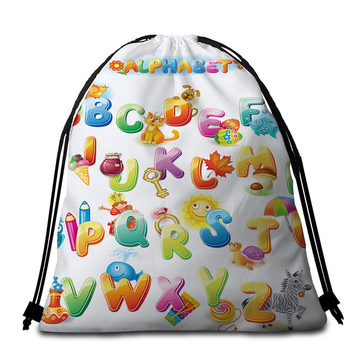 Cartoon Alphabet Beach Towel Bags for Kids