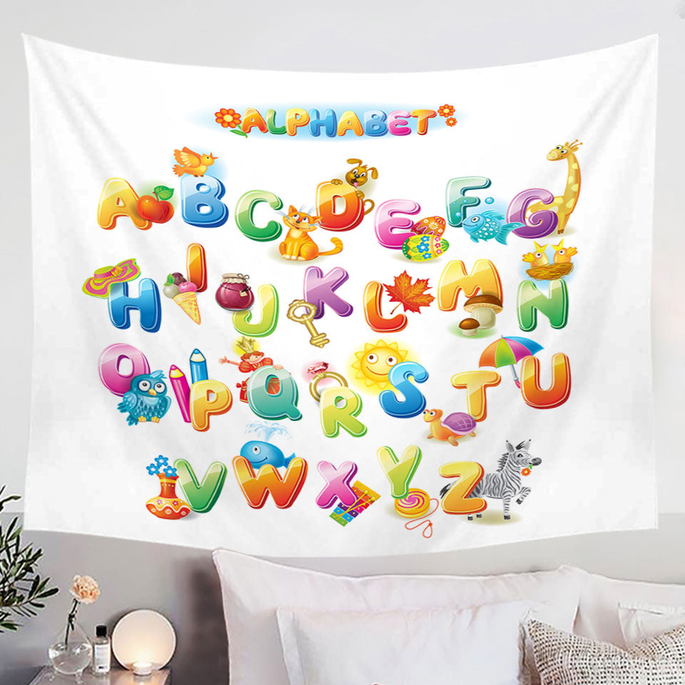 Cartoon Alphabet Tapestry for Kids