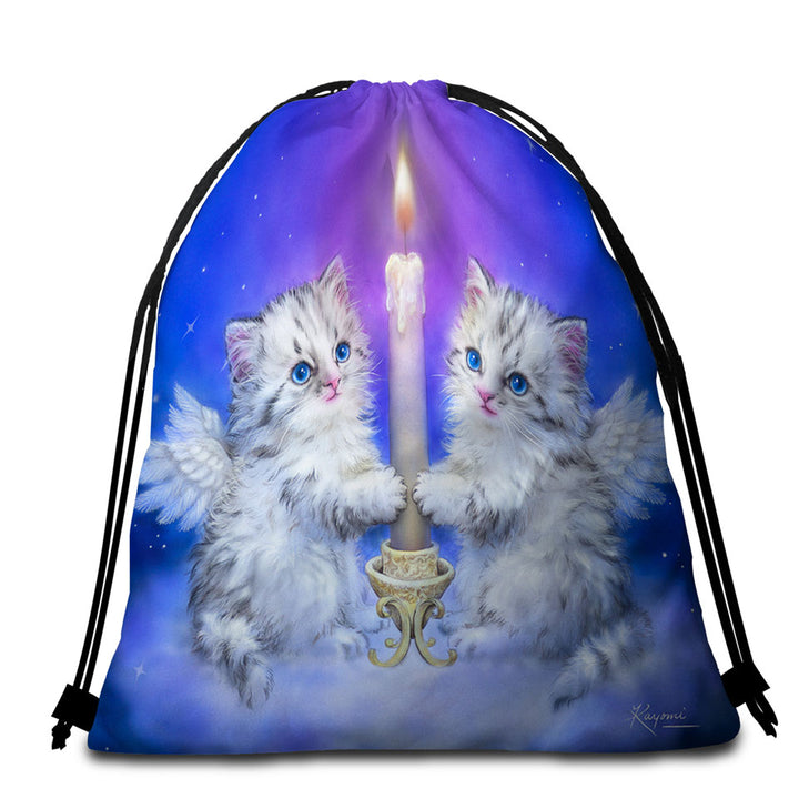 Cat Art Beach Towel Bags for Kids Dream Candle Angel Kittens