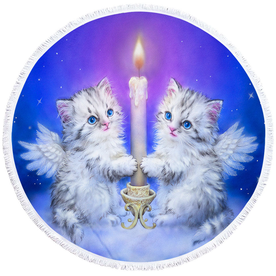 Cat Art Circle beach Towel for Kids Dream Candle Angel Kittens